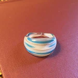 Vintage Glass Mod Blue & White Ring